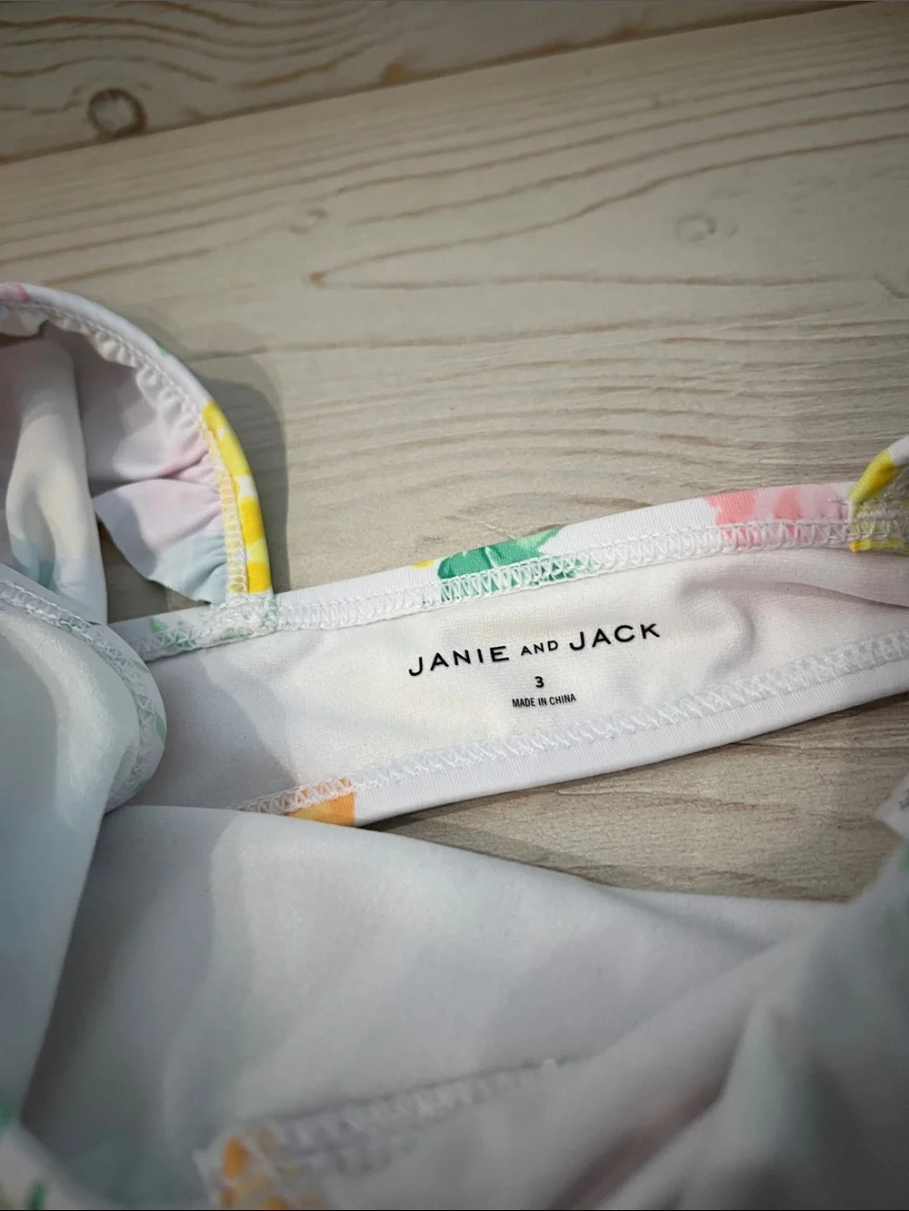 Janie and Jack White Pineapple Print Ruffle Bikini with Yellow & Pink Accents